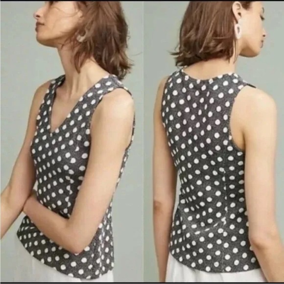 Anthropologie Maeve Polka Dot Jacquard V-Neck Tank Top Sleeveless Size S - Picture 2 of 13